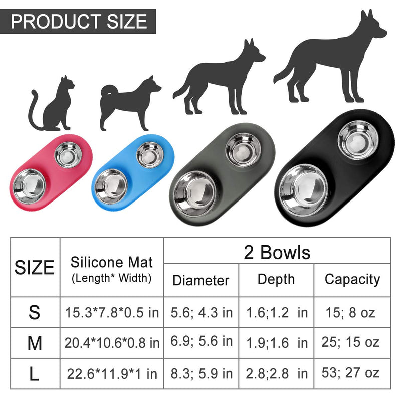 Double Dog Cat Bowls Stainless Steel, Plus Collapsible Dog Bowl with No Spill Non-Skid Silicone Mat, Three Feeder Food Water Bowl for Small Medium Large Dogs, Puppies, and Pets S(15oz+8oz+15oz) Black - PawsPlanet Australia