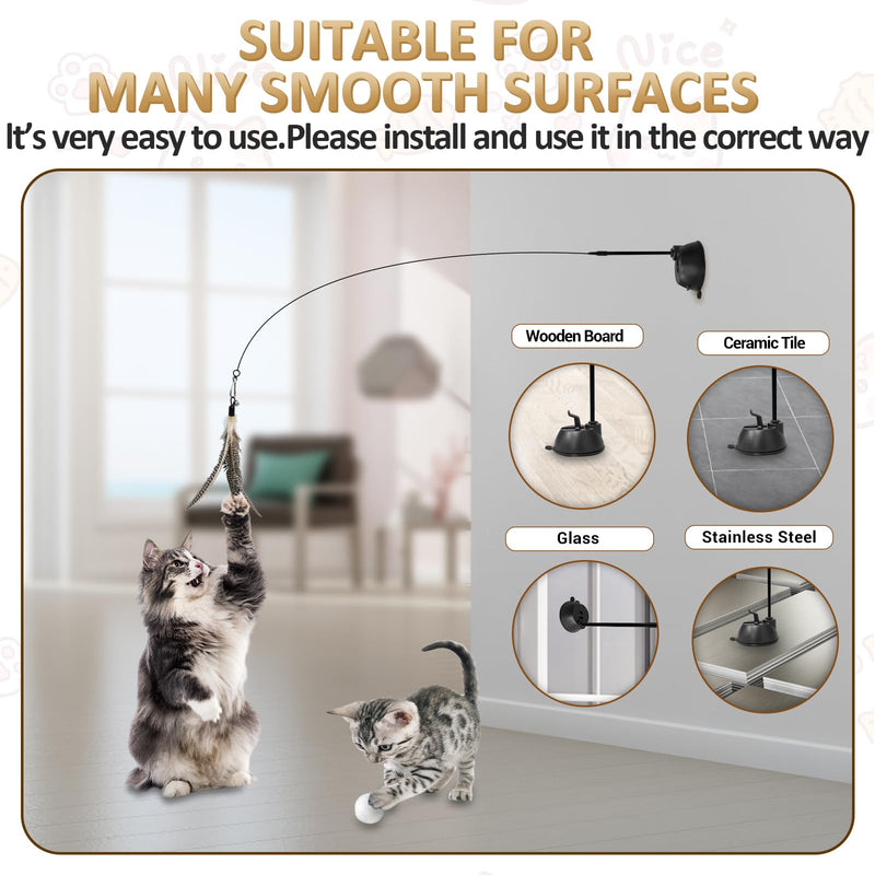 ROSAUI cat toy, 12 pieces cat fishing rod with 2 suction cups, cat toy self-occupation with mouse, natural interactive cat toy for cats, intelligence toy with feathers 2 suction cups - 12 pieces - PawsPlanet Australia