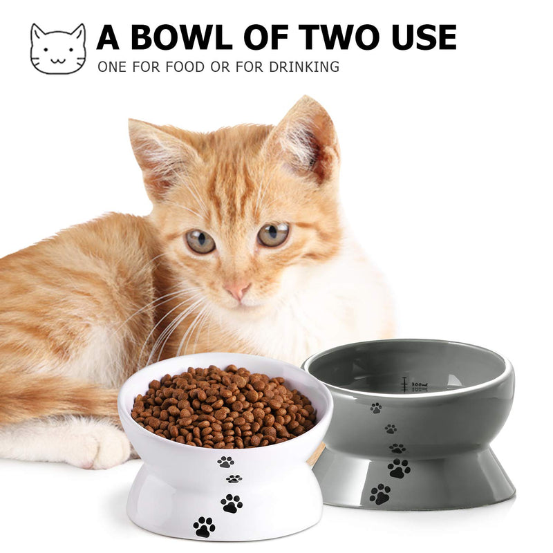 Y YHY Ceramic Raised Cat Food Water Bowl, 15 Ounce Slanted Cat Bowl, Tilt Angle Protect Cat's Spine, Stress Free, Backflow Prevention, Gift for Cat, Cat Dish, Grey - PawsPlanet Australia