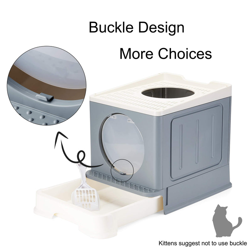 Suhaco Cat Litter Box with Lid Medium Cat Litter Tray with Top Entry Including Disposable Sifting Liners and Plastic Scoop (Grey) Grey - PawsPlanet Australia