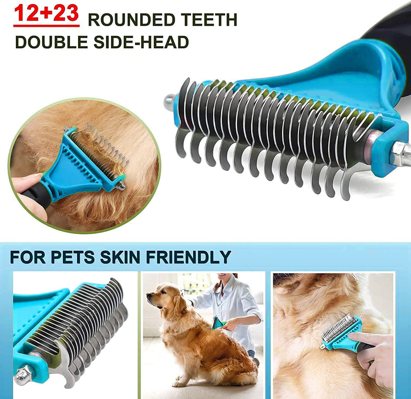 N\S Pet Grooming Tool Double-Sided Undercoat Rake,Safe Dematting Comb,Easy Mats & Tangles Removing Effective Removing Knots for Cats, Dogs Blue - PawsPlanet Australia