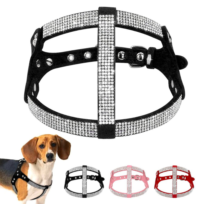 Beirui Soft Suede Rhinestone Leather Dog Harness Leash Set Cat Puppy Sparkly Crystal Vest & 4 ft Lead for Small Medium Cats Pets Chihuahua Poodle Shih Tzu Chest:13-15.5" Black - PawsPlanet Australia