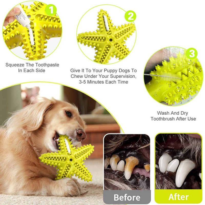 Dog Chew Toys Teeth Cleaning Toothbrush Squeaky Toy, Durable Puppy Teething Chew Toy Tough Pet Dental Oral Care Brushing Sticks Dogs Chewing Toys for Aggressive Chewers Small Medium Breed Yellow - PawsPlanet Australia