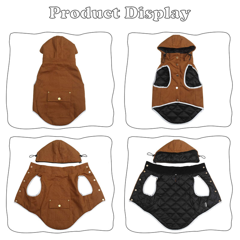 babepet Dog Coats with Button,Dog Winter Coat with Cap, Outdoor Dog Apparel with Adjustable Cap Bands and Drawstring in Winter - Khaki - PawsPlanet Australia