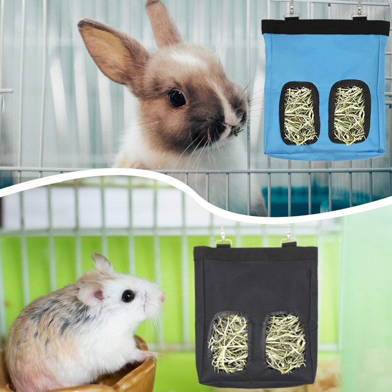 Rabbit Hay Feeder Bag, Guinea Pig Hay Feeder Storage, Chinchilla Hamsters Pet Hay Bag, Hanging Feeding Bag Hay Sack for Bunny Guinea Pig and Small Animals (Blue + Black) - PawsPlanet Australia