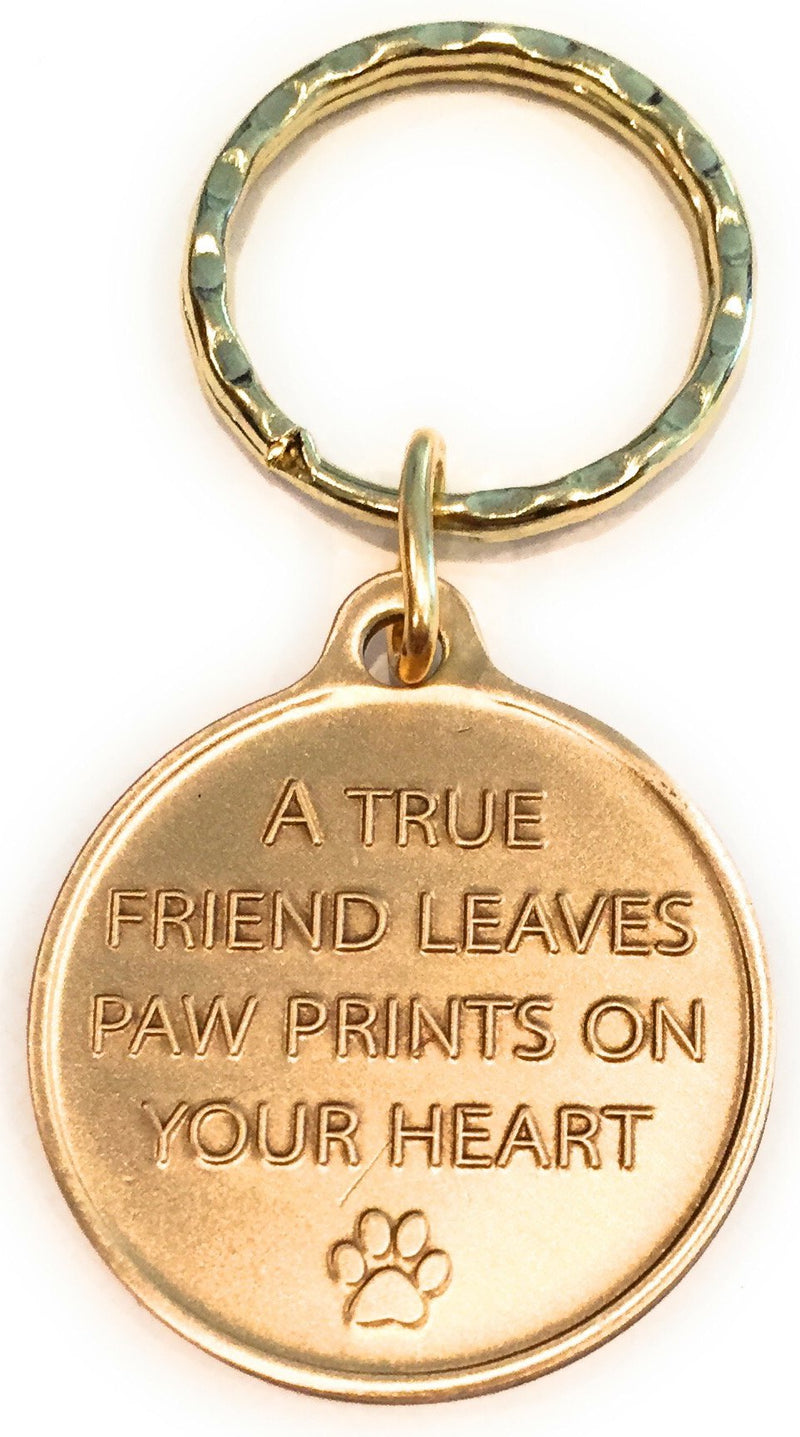 [Australia] - Dog Dad - A True Friend Leaves Paw Prints On Your Heart Keychain Paw Print Bronze 