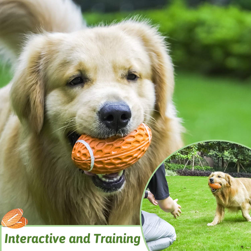 [Australia] - KOL Dog Toys Ball Pet Squeaky Toys Rubber Rugby Ball Interactive and Trainning Chew Toys Fetch Toy Ball for Dogs Orange 