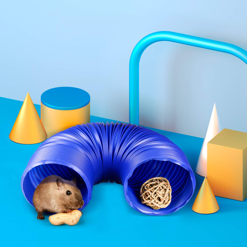 Bac-kitchen 2 Pack Small Animal Play Tunnel,Play Tunnel & Seagrass Tunnel & 3Pack Grass Balls,Collapsible Plastic Tube and Multiple Entrances Grass Tunnel Perfect for Hamsters,Chinchillas,Rats Blue-M+Grass - PawsPlanet Australia