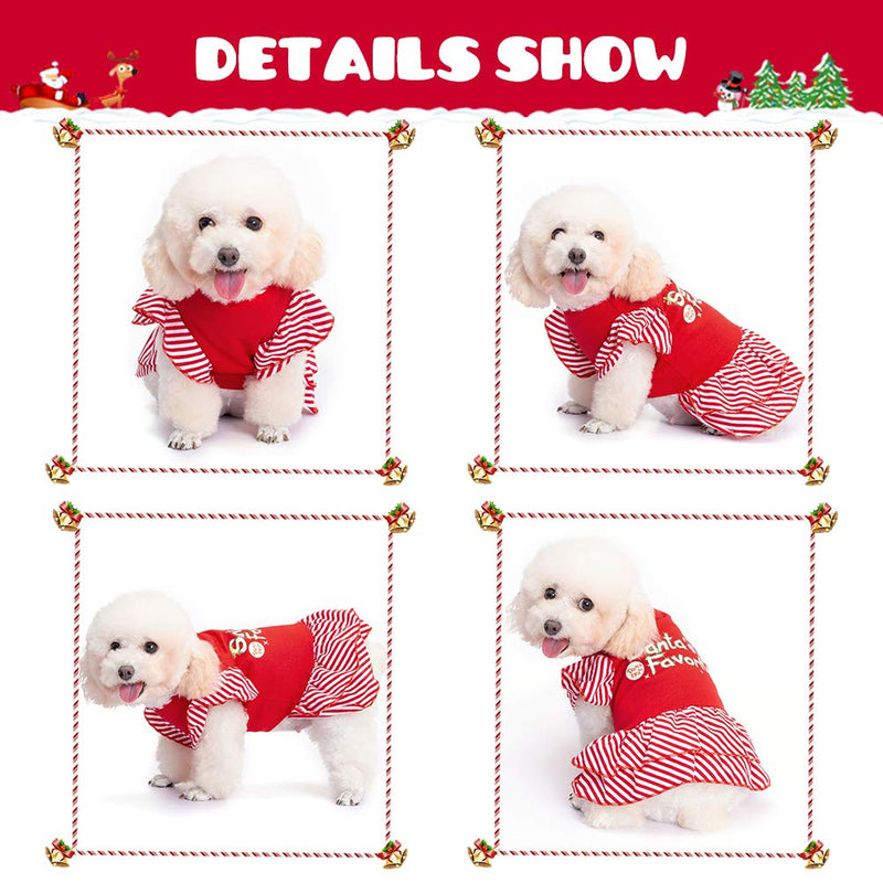 [Australia] - EXPAWLORER Dog Christmas Dresses for Small Dogs and Puppies, Girl Dog Dress Shirt Santa's Favorite Holiday Party Clothes Warm Cotton Skirt 