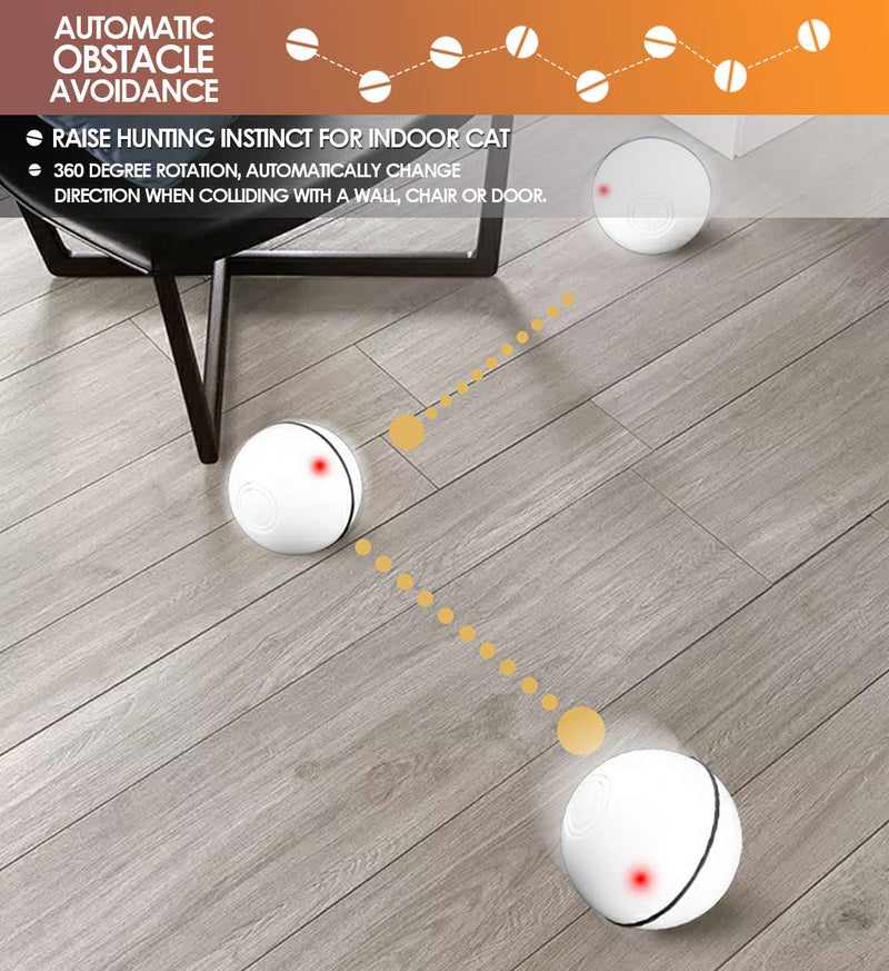[Australia] - JJunLiM Interactive Cat Toys,Kitten Toys Balls,Automatic Cat Toys Balls,Automatic Rolling Obstacle Avoidance System and LED Light,USB Rechargeable Pet Toy for Indoor Cats Small Dogs Exerciser White 