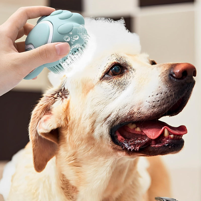 Molain Dog Cat Bath Brush Comb Silicone Rubber Dog Grooming Brush Silicone Puppy Massage Brush Hair Grooming Cleaning Brush Soft Shampoo Dispenser (Blue Paw Shape) 1 - PawsPlanet Australia