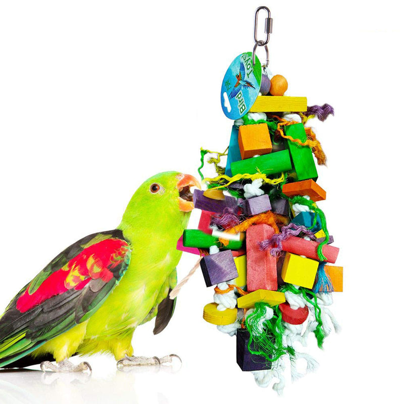 SunGrow Chewing Toy for Parrot, Cockatiel, Macaw, Conure, Parakeet, 15.7 Inches Tall by 4 Inches Wide, Edible Chew, Nibbling Keeps Beaks Trimmed, Multicolored Wooden Blocks, 1 pc - PawsPlanet Australia