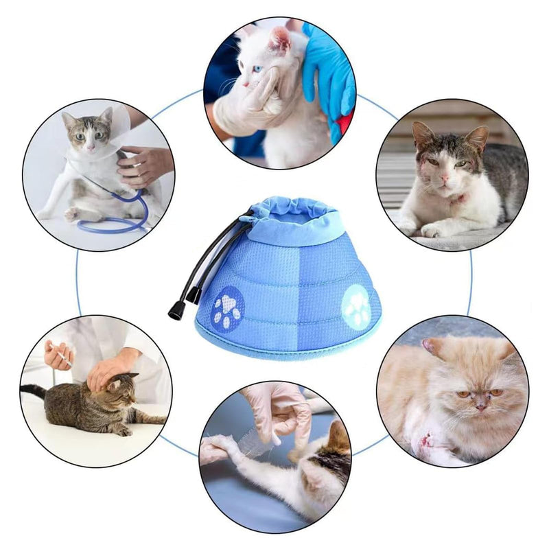 Cat Neck Brace, Protective Collar, Adjustable Cat Collar, Leak Protection, Cat Funnel Recovery Collar, Soft Collar Cone After Surgery and Injuries for Puppies and Cats (M, Blue) - PawsPlanet Australia