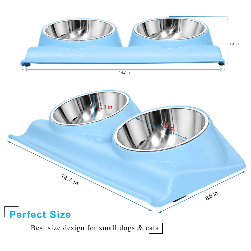 [Australia] - UPSKY Dog Cat Bowls Double Raised Pet Bowls, Elevated Cat Bowls, with Anti-Slip Resin Station, Stainless Steel Pet Feeder Bowls for All Small to Large Cats blue 