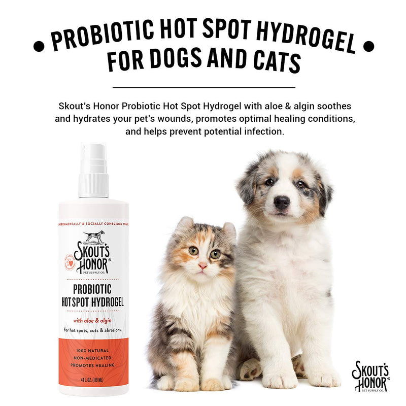 SKOUT'S HONOR: Probiotic Hot Spot Hydrogel for Dogs & Cats - Topical Wound Care with Aloe and Algin - 4 fl oz - All-Natural, Non-Medicated - Promotes Healing Conditions for Hot Spots, Cuts, Abrasions - PawsPlanet Australia