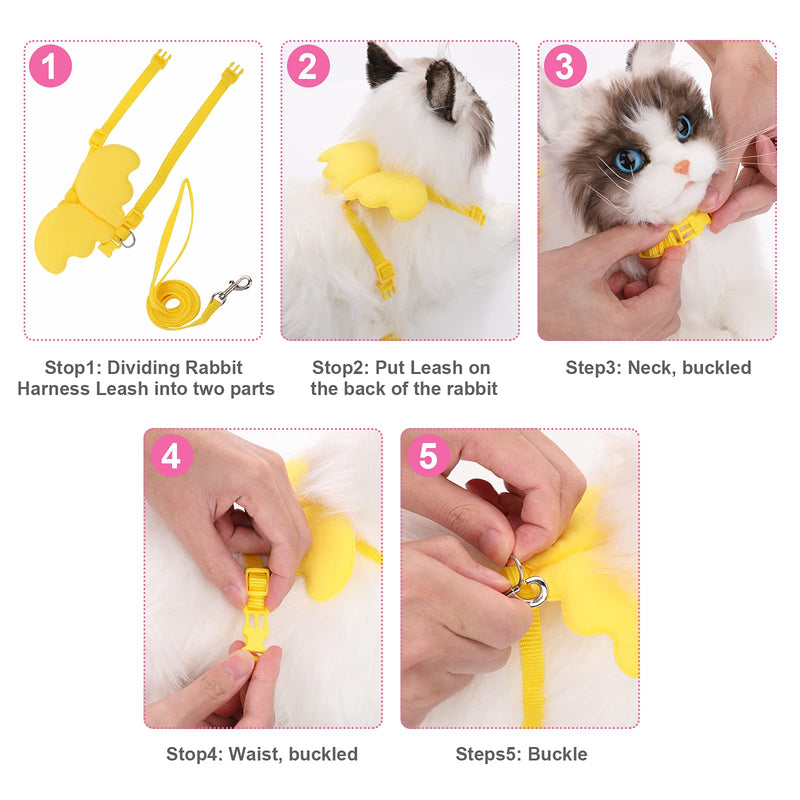 Molain 2Pcs Rabbit Harness and Leash, Adjustable Bunny Harness, Kitten Vest Harness and Leash Set, Cute Wings Pet Harness Leash Set for Bunny Puppy Kitten Ferret and Other Small Animals (Yellow+Pink) - PawsPlanet Australia