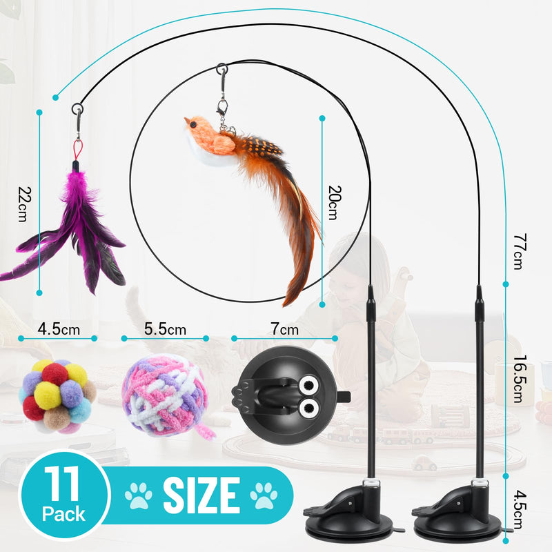 ROSAUI Pack of 11 cat toys, self-employment, interactive cat toys with bird, cat fishing rod with suction cup, intelligence toy for cats, cat rod toy with feathers suction cup-11 pieces - PawsPlanet Australia