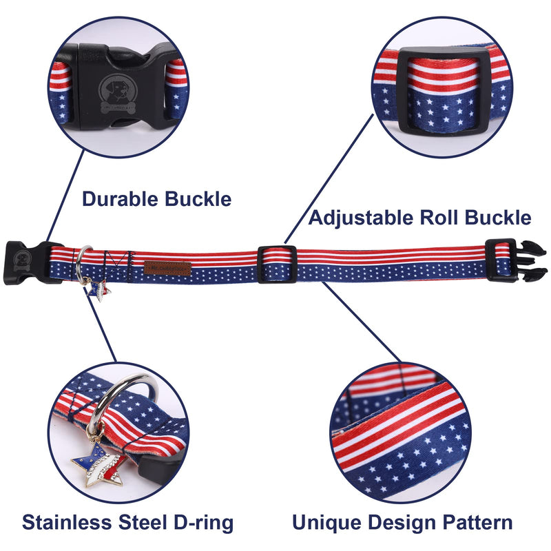 MR. CHUBBYFACE American Flag 4th of July Dog Collar Adjustable Pet Collar Independence Day Collar Red White and Blue Designer Pattern for Small Medium Large Dogs L - PawsPlanet Australia