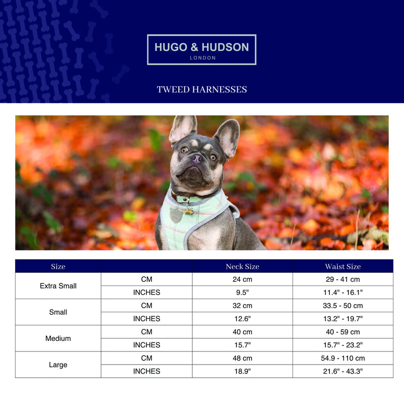 HUGO & HUDSON Tweed Vest Dog Harness - Adjustable Rear Buckle No Choke Harnesses for Training and Walking - Comfortable Soft Padding - Aqua Checked - XS - PawsPlanet Australia
