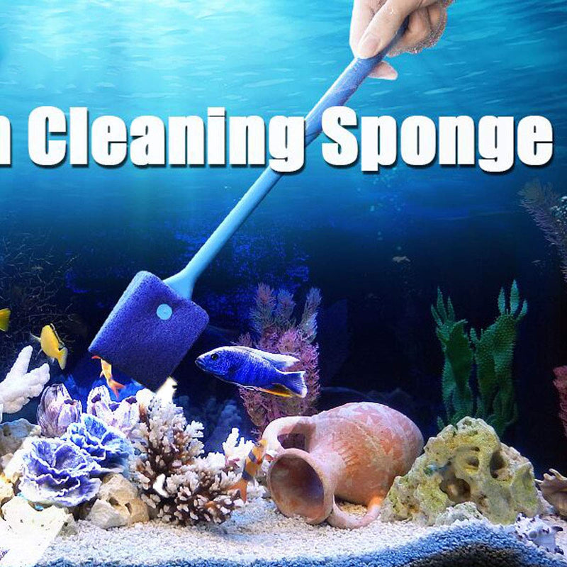 [Australia] - Ailinda Double-Sided Fish Tank Aquarium Cleaning Sponge Brush with Non-Slip Handle Blue 