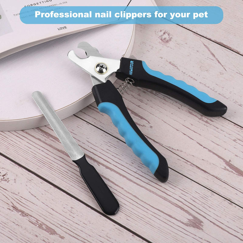 HAWATOUR Dog Nail Clippers, Professional Pet Nail Clipper & Trimmers with Safety Guard to Avoid Over Cutting, Grooming Razor with Nail File for Medium and Large Dog and Cat Blue - PawsPlanet Australia
