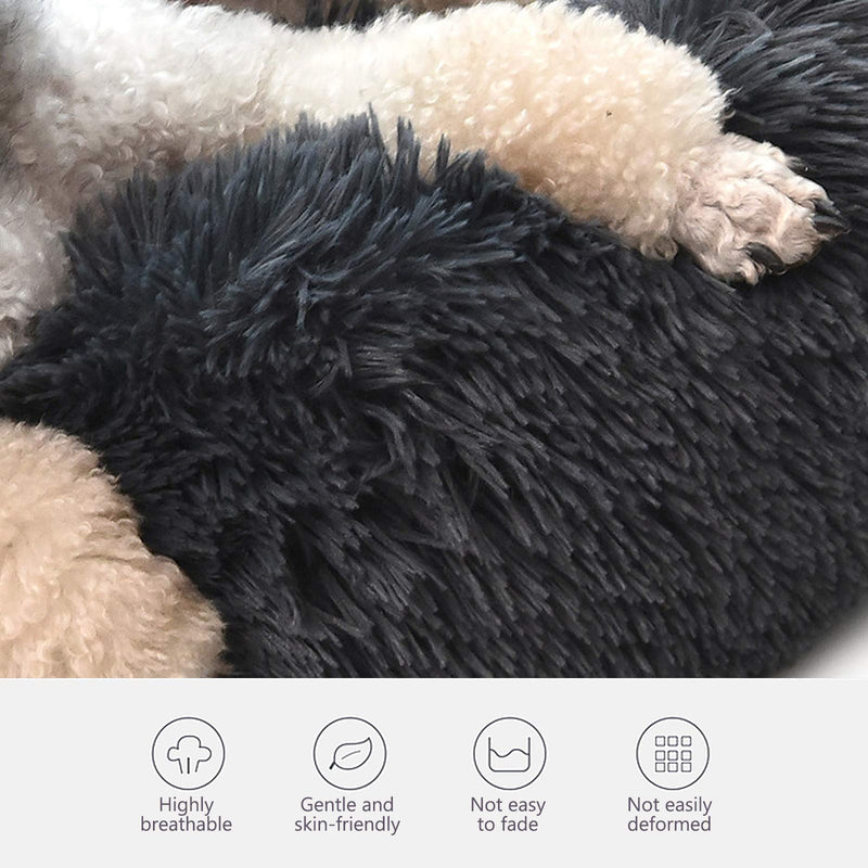 Cat Beds for Indoor Cats, Plush Cat Bed Machine Washable Dog Bed for Small Dogs, Round Fluffy Donut Cuddler Calming Pet Bed, Anti-Anxiety Soft Plush Pet Bed for Puppy and Kitten 20x20 Inch (Pack of 1) Dark Grey - PawsPlanet Australia