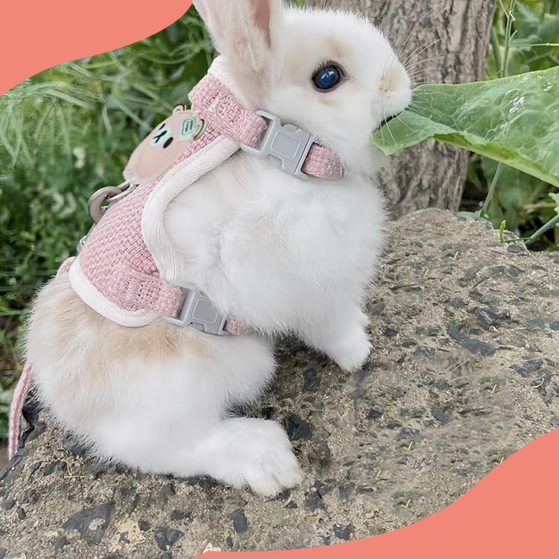 Adjustable Rabbit Leash, Pack of 2 Adjustable Leash for Rabbits, Breathable Vest Harness, Soft Rabbit Harness for Small Animals, Rabbit, Hamster, Cat (Pink, Grey) - PawsPlanet Australia
