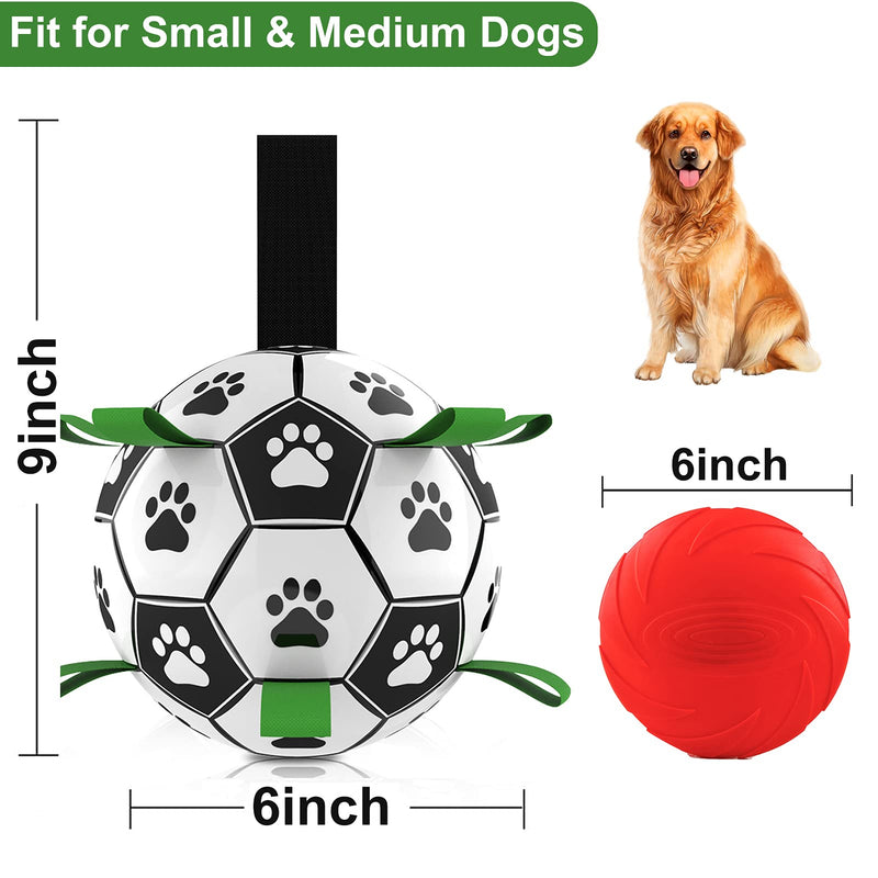 Upgrade Dog Soccer Ball Interactive Dog Toys with Grab Tabs, Durable Dog Tug Toy with Dog Frisbees, Fun Dog Water Toy, Indoor-Outdoor Dog Balls for Small & Medium Dogs, Dog Football Toys (6 inch) - PawsPlanet Australia