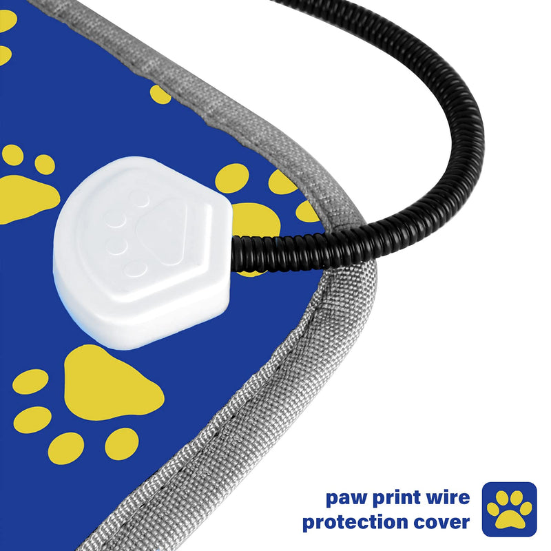 Pet Heating Pad, Waterproof Dog Heating Pad Mat for Cat with 5 Level Timer and Temperature, Pet Heated Warming Pad with Durable Anti-Bite Tube Indoor for Puppy Dog Cat (Blue Paw, 18" X 18") - PawsPlanet Australia