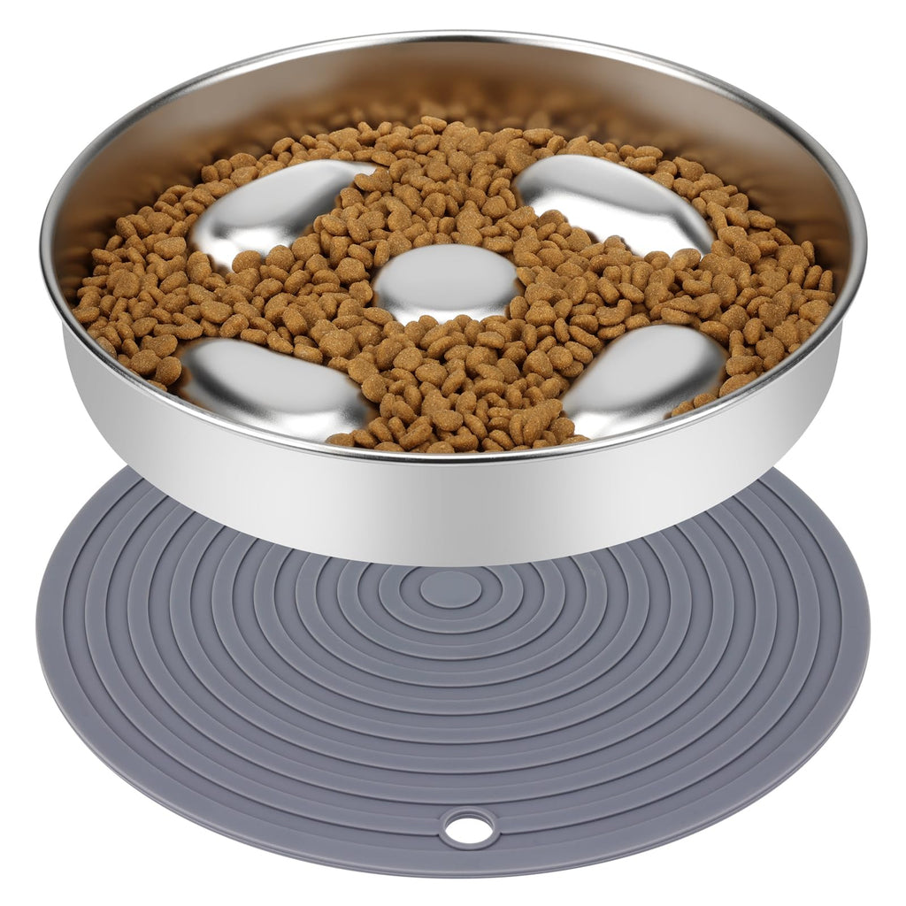 ACEONE Slow Feeder Dog Bowl, Stainless Steel Slow Feed with Non-Slip Silicone Mat, Metal Slow Feeding Pet Bowl for Medium Large Breeds - PawsPlanet Australia