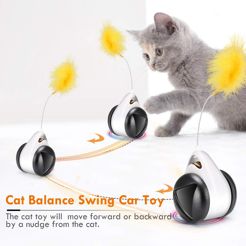 [Australia] - DXCEL Cat Toys for Indoor Cats, Interactive Cat Toy Balance Swing Car Cat Chase Toys with Feather and Catnip for Cats Entertainment Hunting Exercise, Bells Included 