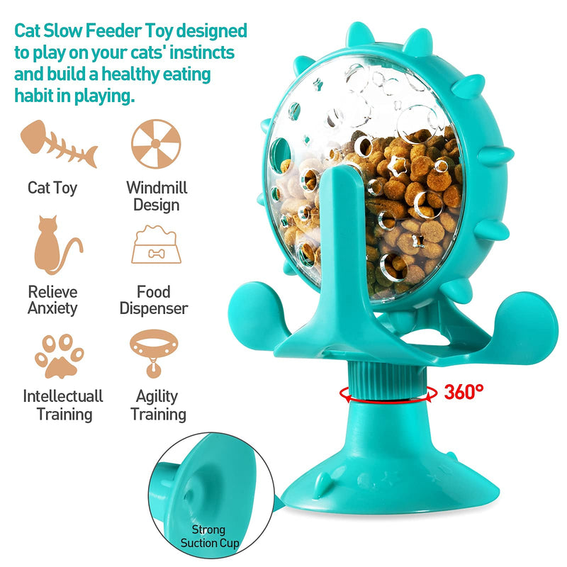 Suswillhit Cat Food Dispenser Toy Puzzle Slow Feeder Rotating Windmill Interactive Pet Toy Blue - PawsPlanet Australia