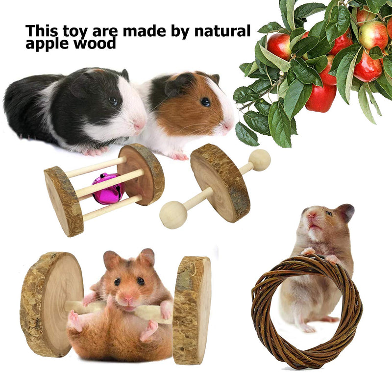 [Australia] - BWOGUE Hamster Chew Toys Rat Chinchilla Guinea Pig Rabbits Toys Accessories Natural Apple Wooden Dumbells Exercise Bell Roller Teeth Care Molar Toy for Birds Bunny Gerbils Pack of 10 