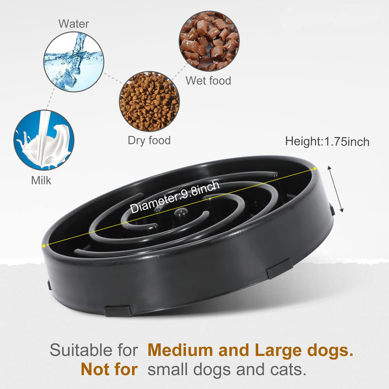 LEACOOLKEY Large Slow Feeder Dog Bowl,Maze Interactive Slow Bowl for Dogs,Anti Gulping Healthy Eating,Stop Bloat Pet Slow Down Feeding Dishes for Medium/Big Dogs(Black) Black - PawsPlanet Australia