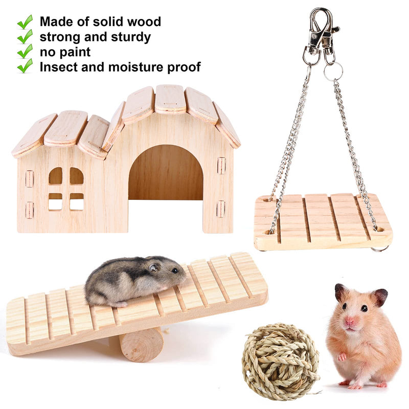 Hamster Chew Toys, Pack of 9 Hamster Toys Natural Pine Wood, Small Animals Chew Toys, Molar Toys Wooden Exercise Bell Roll Toy Accessories for Guinea Pigs Chinchillas Gerbils - PawsPlanet Australia