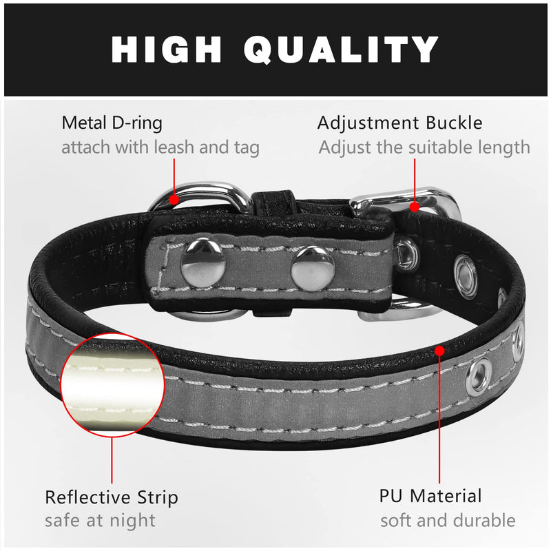 Fyy Reflective Dog Collar, Adjustable PU Leather Pet Collar Soft Durable Collar with Heavy Duty Metal Hardware for Small Medium Large Dogs/Pets Black S B-Black - PawsPlanet Australia