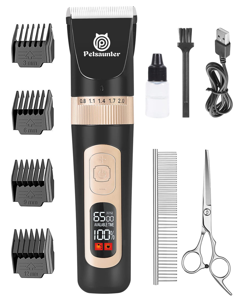 Petsaunter C95S Dog Hair Clipper,4-Speed Low Noise Rechargeable Cordless Electric Pet Hair Shavers,Essential Quiet Grooming Clipper Tools Set for Small & Large Dogs Cats Pets with Thick & Heavy Coats C95 S - PawsPlanet Australia