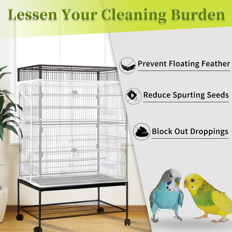 Daoeny Bird Cage Seed Catcher, Large Bird Cage Cover, Adjustable Soft Airy Nylon Mesh Net, Birdcage Cover Skirt Seed Guard for Parrot Parakeet Macaw African Round Square Cages (White) White - PawsPlanet Australia