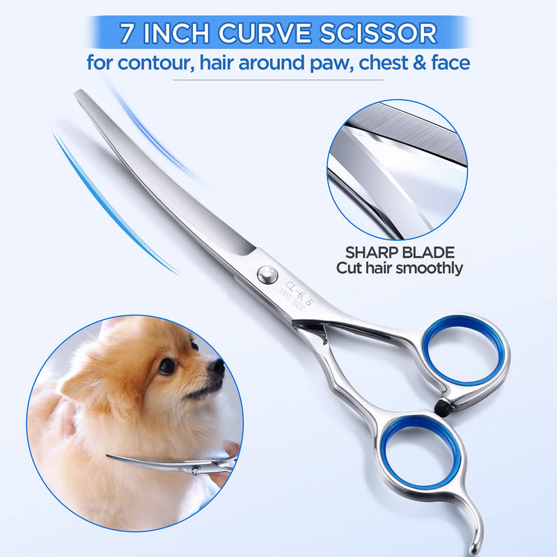 Gimars 5 in 1 Professional 4CR Stainless Steel Safety Round Tip Dog Grooming Scissors Kit, Heavy Duty Titanium Coated Straight & Thinning & Curved Shears & Comb Set for Dog & Cat Grooming - PawsPlanet Australia