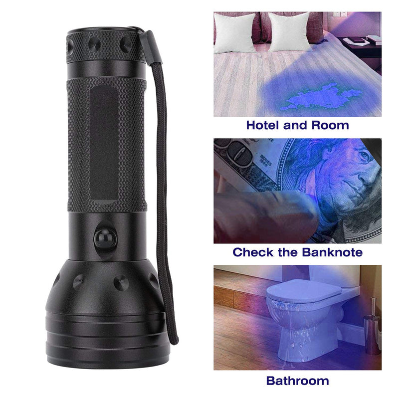 [Australia] - VavoPaw UV Blacklight Flashlight, 51 LED Ultraviolet 397nm UV Hand-held Pet Urine Currency Detector Stains Bed Bug Detective Torch UV Protecting Glasses Included - Black 