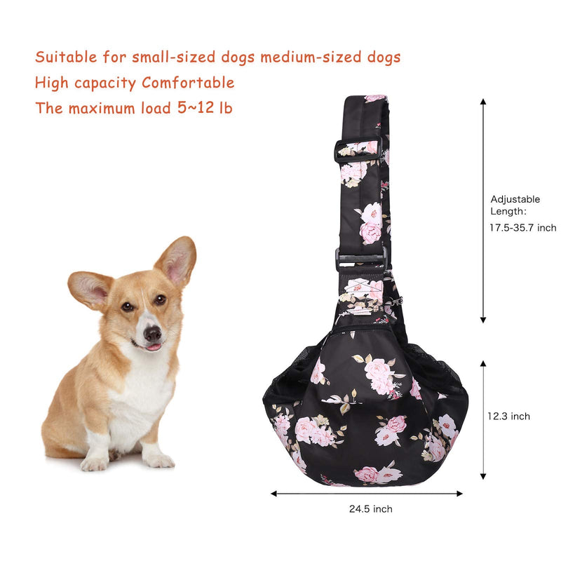 MOSISO Dog Cat Sling Carrier, Pet Dog Carrier Camellia Tote Bag Hands Free Adjustable Padded Strap Breathable Polyester Soft Carrying Travel Shoulder Bag with Front Pocket for Small Dog Cat, Black - PawsPlanet Australia