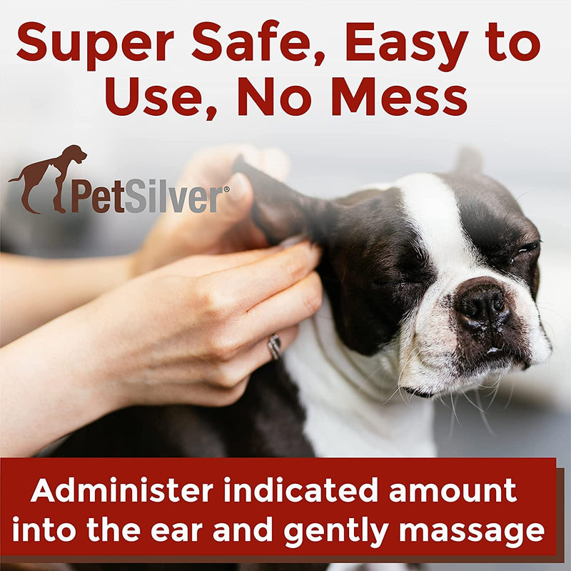 PetSilver Dog & Cat Ear Cleaner Solution | All Natural, Made with Chelated Silver | Non-Prescription Dog Ear Infection Treatment | Ear Mite & Yeast Treatment | Made in USA | 4 oz - PawsPlanet Australia