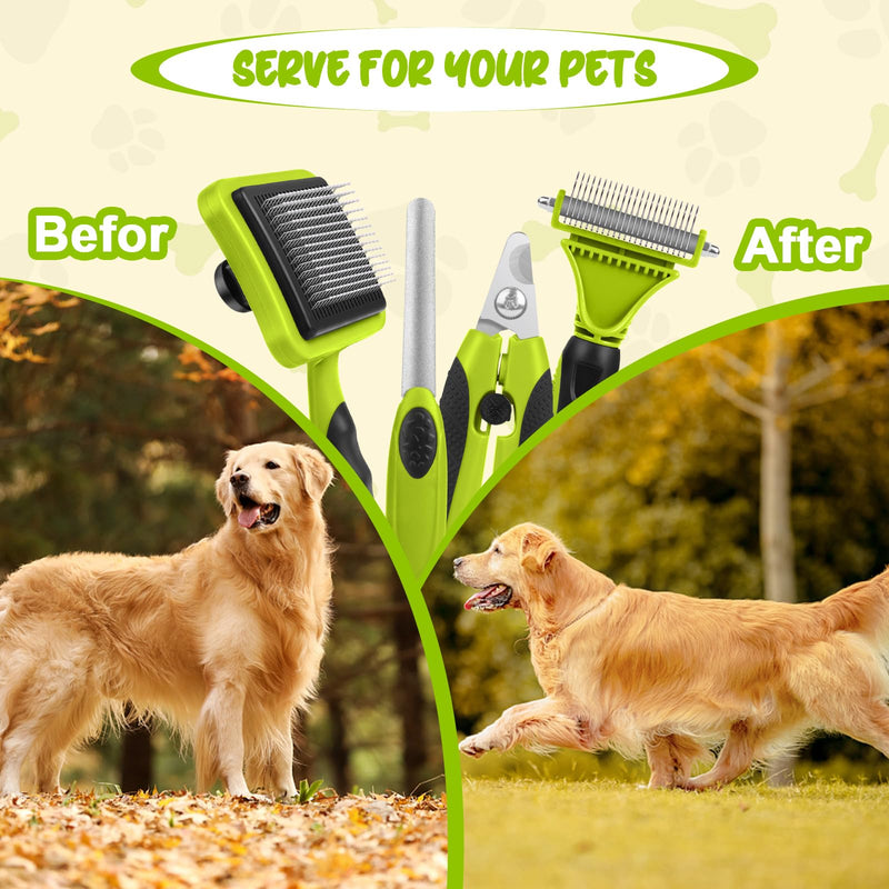 Adiwo Pet Grooming Brush, 4 in 1 Pet Massage Kit Round Head Steel Pet Dog Brush Cat Brush Professional Cat Brush Claw Trimmer for Dogs and Cats with Long or Short Hair - PawsPlanet Australia