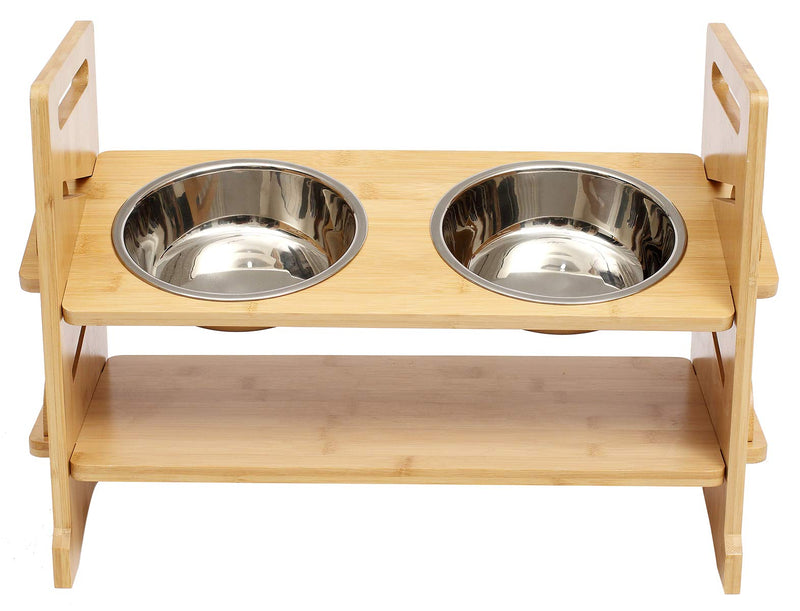 Geyecete Lifting pet bowl cat dining table Cat Bowls Raised Dog Cat Feeder Solid Stand with stainless steel, Bowl Pet Bowls for Cats and Puppy, Adjustable 4 height-Double Bowls Double Bowls - PawsPlanet Australia