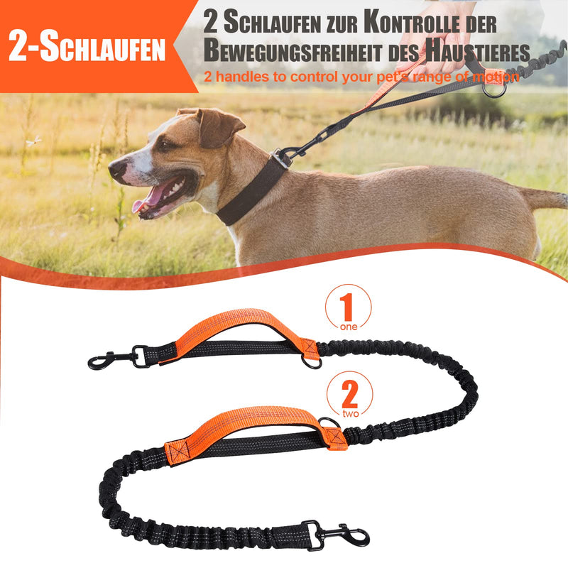 Snocyo jogging leash for dogs, jogging dog leash for medium and large dogs, elastic and reflective dog leash, retractable leash with double handle and waist belt for one dog, black and orange - PawsPlanet Australia