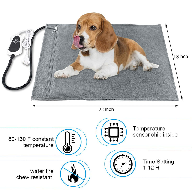 Pet Heating Pad Large, Dog Cat Warming Pad Electric Heating Pad for Dogs and Cats Indoor Warming Mat with Auto Power Off L-22"*18" Grey - PawsPlanet Australia