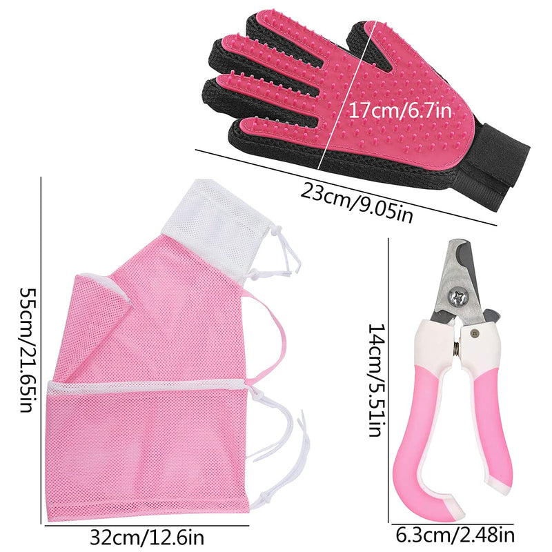 Cat Bathing Bag, 1Piece Cat Shower Net Bag Durable Anti-Bite and Anti-Scratch Restraint for Cat Nail Trimming Injection Medicine Taking with 1Piece Hair Removal Gloves 1Piece Cat Nail Clippers - PawsPlanet Australia