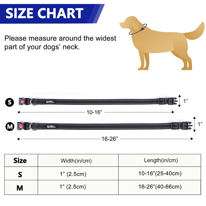 Amazon Brand - Umi Reflective Dog Collar, Adjustable Basic Dog Collar with Safety Locking Buckle and Soft Neoprene Padded, Durable Nylon Pet Collars for Puppy Small Medium Large Dogs Small (25-40CM) Black - PawsPlanet Australia