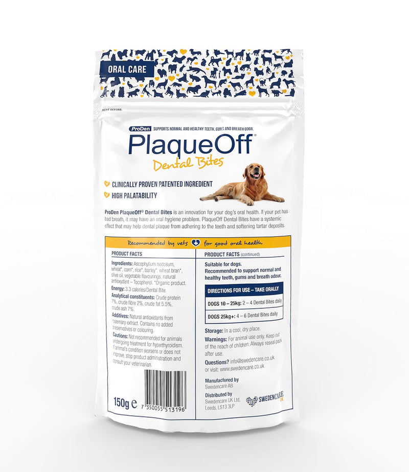 ProDen PlaqueOff Dental Bites 150 g, for Dogs Over 10 kg, Bad Breath, Plaque, Tartar 150 g (Pack of 1) - PawsPlanet Australia