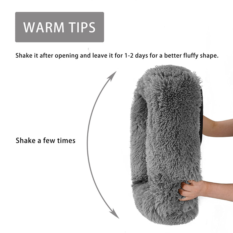 Calming Dog Bed Washable Donut Cuddler, Fluffy Faux Fur Cushion Pet Bed Cozy Soft Indoor Cat Bed, Round Plush Orthopedic Dog Beds for Small Medium Large Pets Small 20" x 18" Dark Gray - PawsPlanet Australia